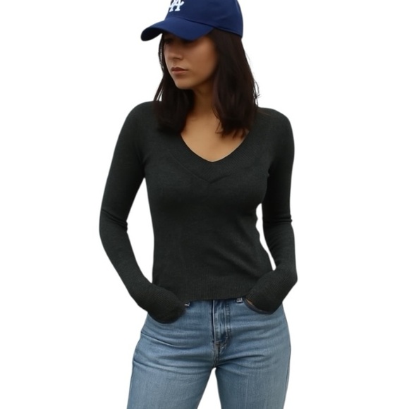 Express Sweaters - Express Large Green Black Marled Vneck Sweater Cotton Blend